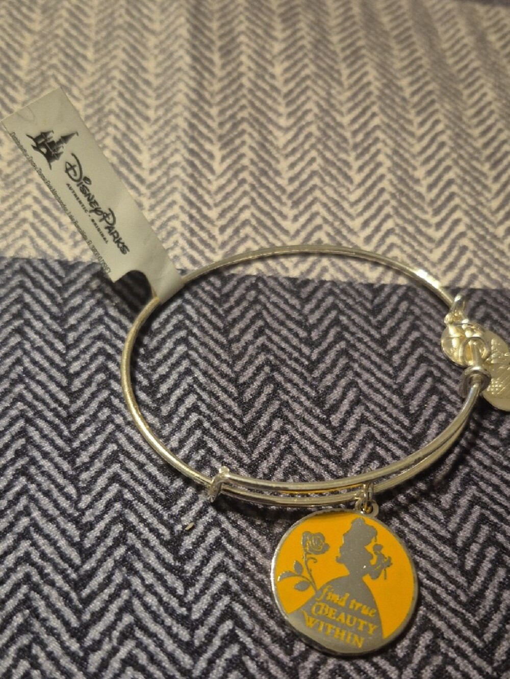 Disney Silver Bangle Bracelet with Yellow Princess Silhouette Charm - Picture 2 of 6